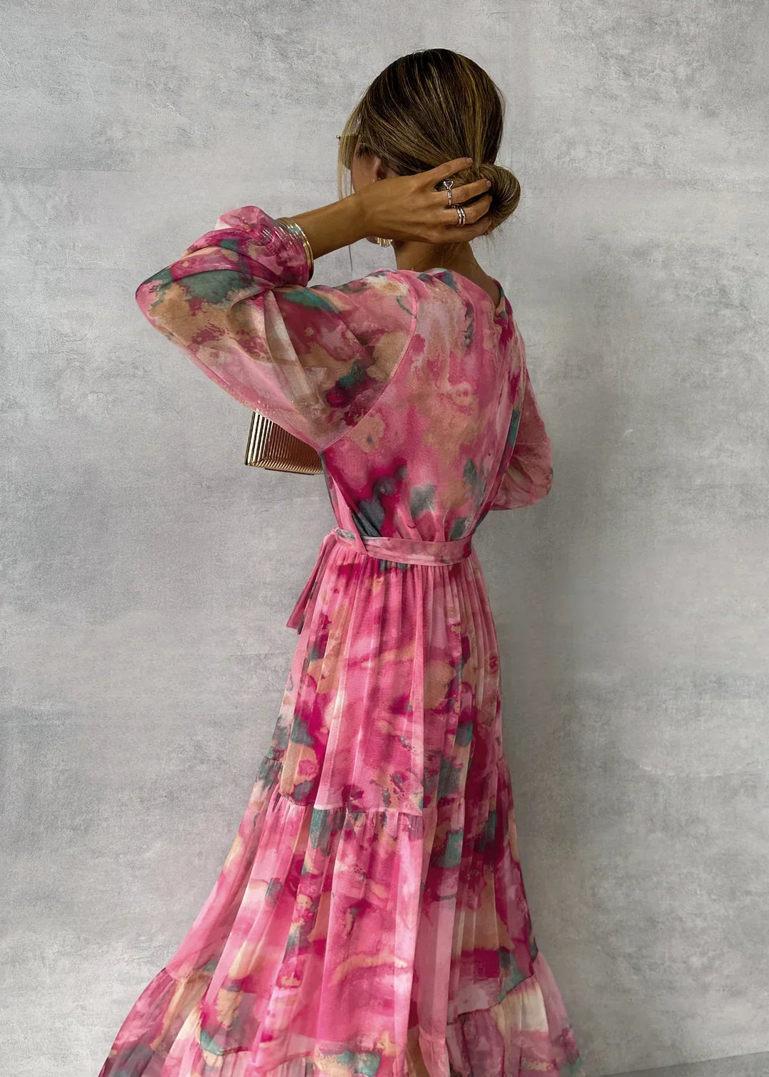 Amber - Floral Print Wrap Maxi Dress with Long Sleeves
