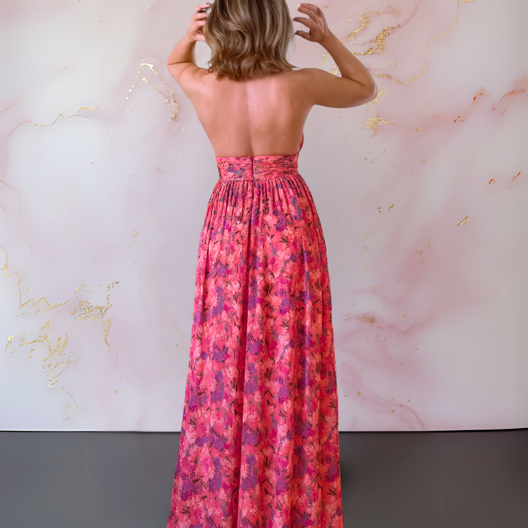 Vania – Elegant Floral Maxi Dress with Open Back