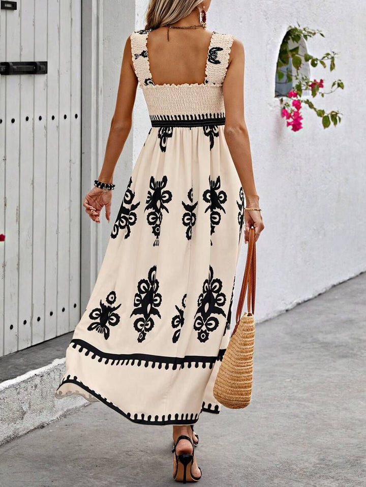 Valentina |Chic Square Neck Sleeveless Printed Beach Dress