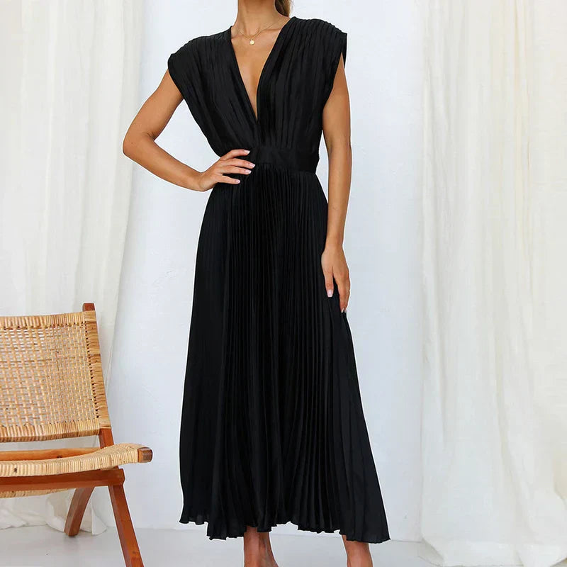 Adele | V-neck Maxi Dress with Pleats