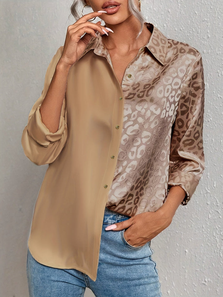Gwendolyn - Leopard Print Jacquard Two-Tone Satin Button-Up Shirt