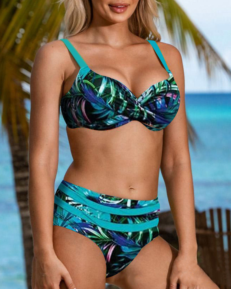 Lizzie - High Waist Bikini with Leaf Print