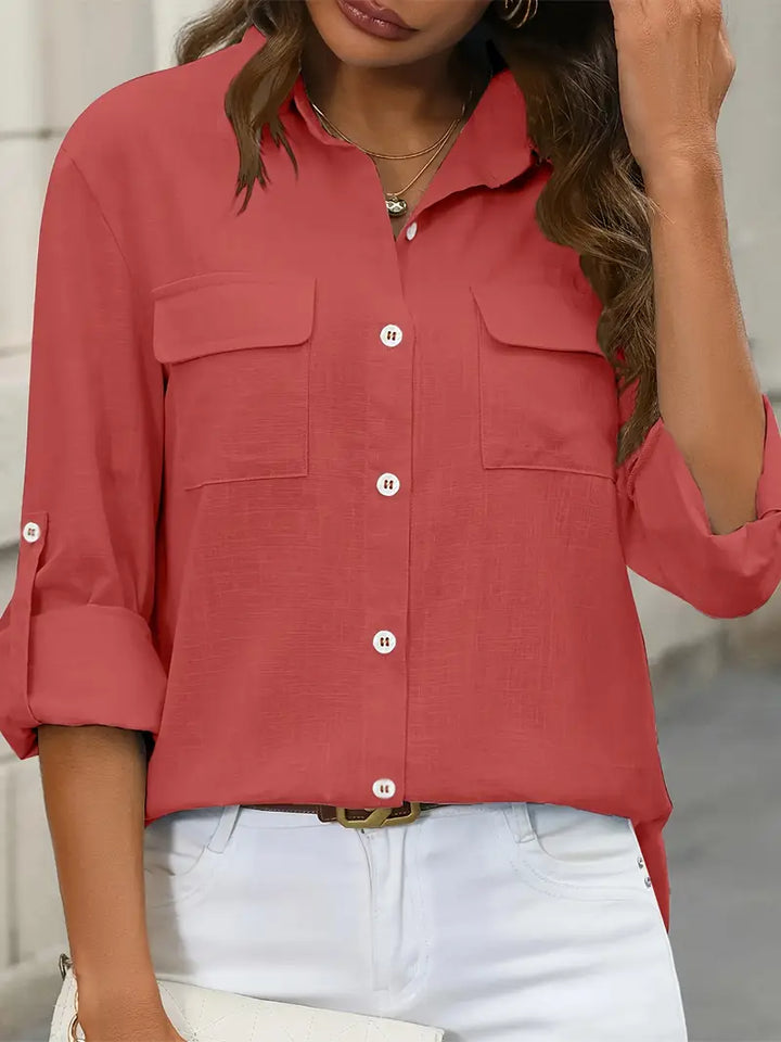 Athena - Cotton Shirt With Front Pockets