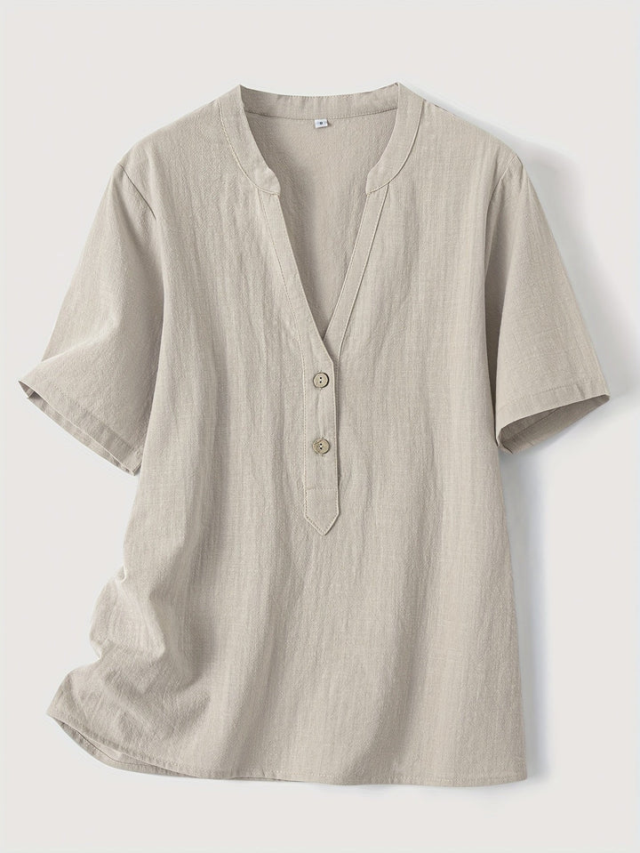 Sharron - Elegant V-Neck Blouse With Button Up