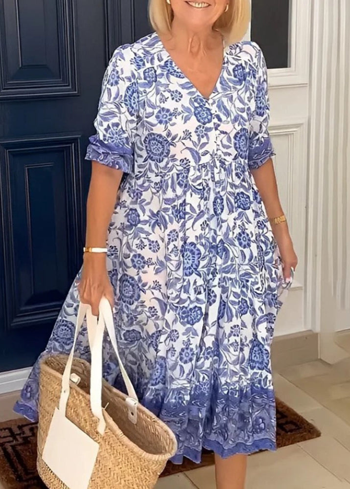 Sophia™ - Elegant Floral Print V-neck Dress