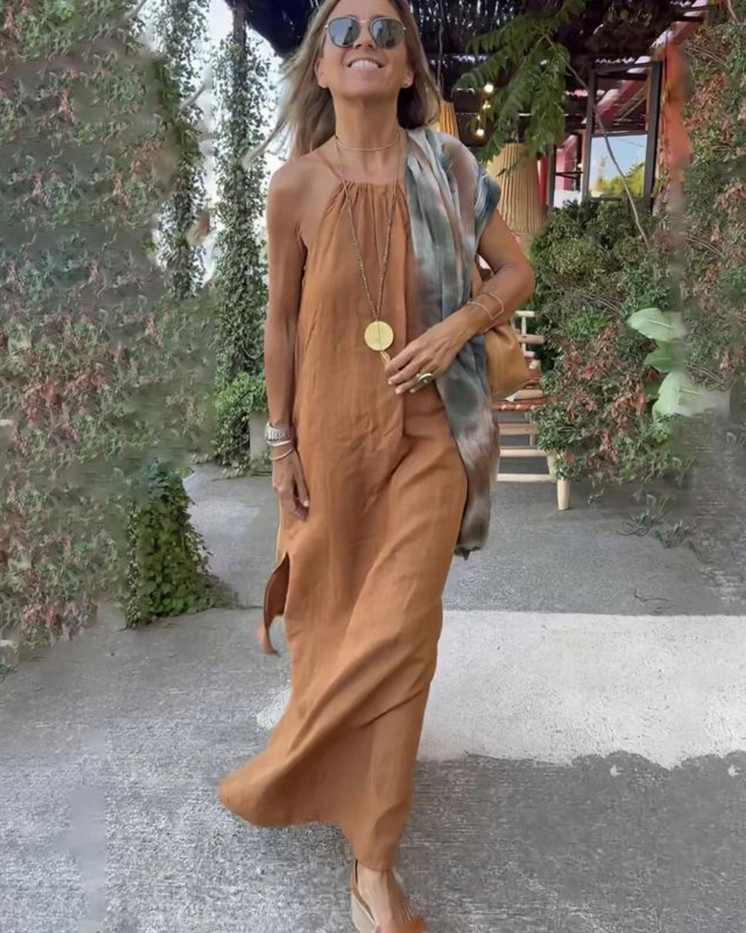 Brynn - Women’s Halter Slit Cotton Linen Maxi Dress