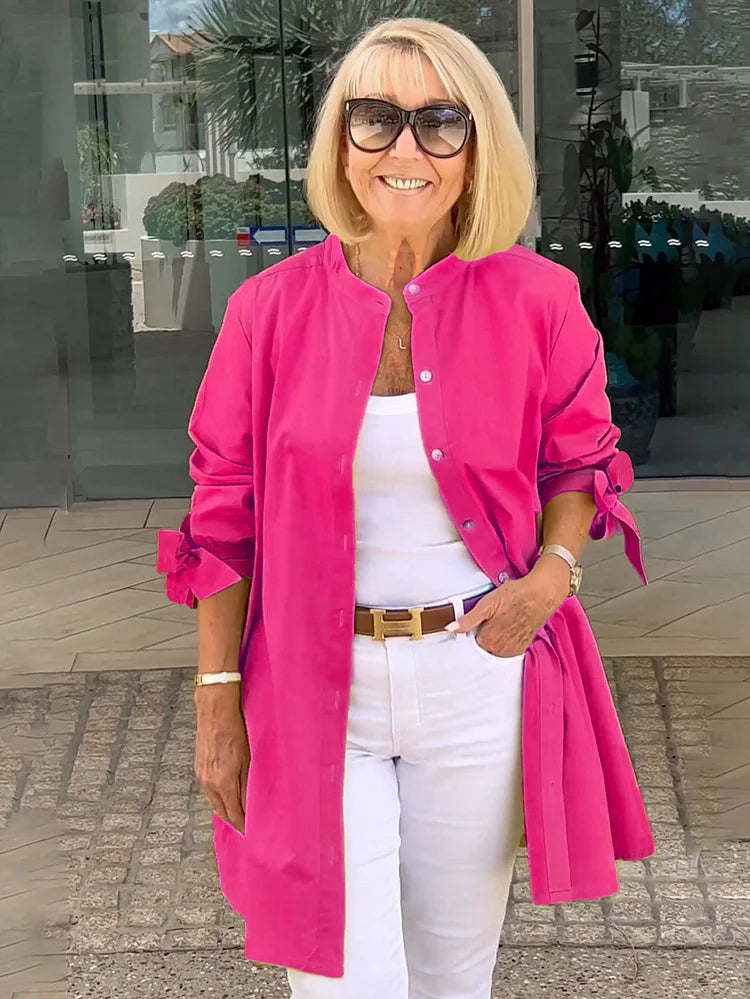 Elliora - Gathered Back Cotton Shirt Jacket