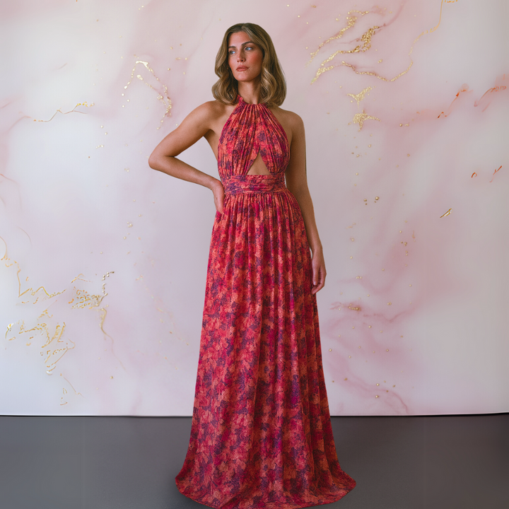 Vania – Elegant Floral Maxi Dress with Open Back