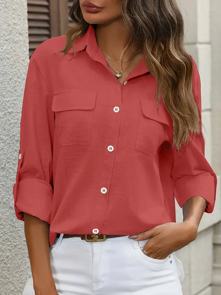 Athena - Cotton Shirt With Front Pockets