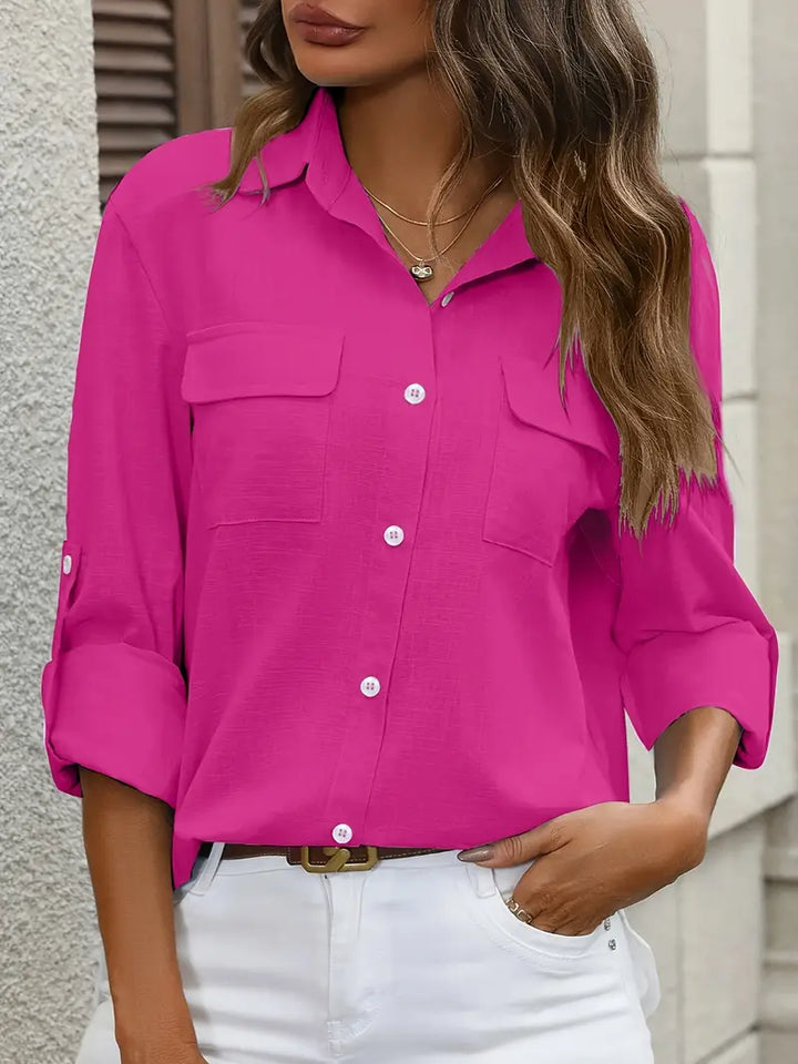 Athena - Cotton Shirt With Front Pockets