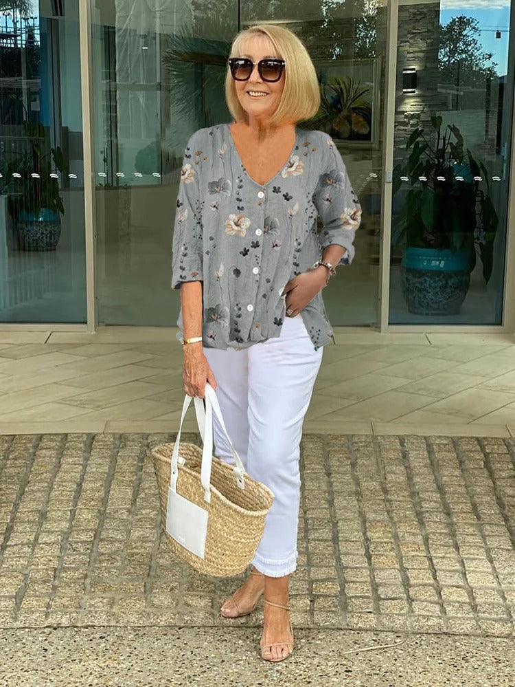 Barbara™ | Cotton and Linen Floral Top