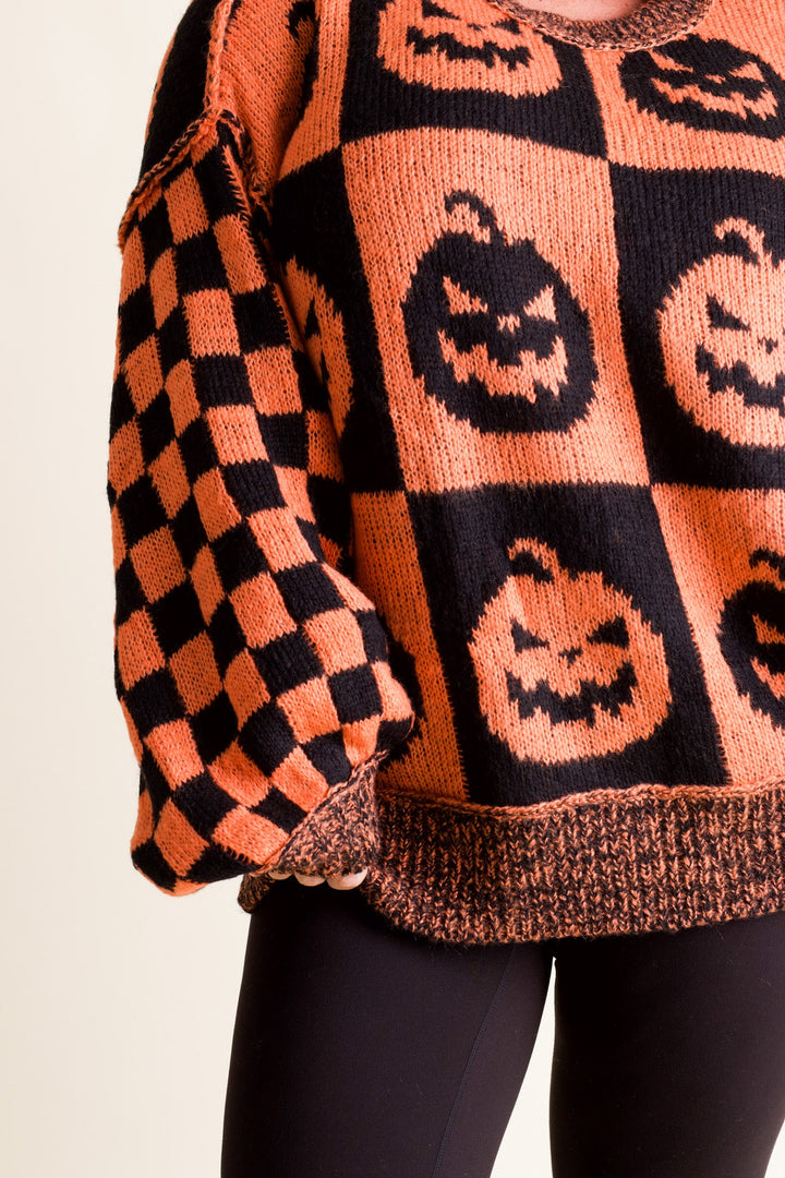Spooky Season Checkered Sweater