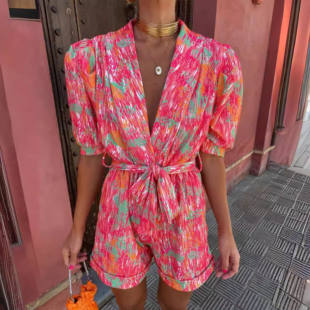 Polly – Abstract Belted Playsuit