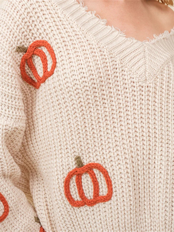 V-Neck Pumpkin Knit Sweater