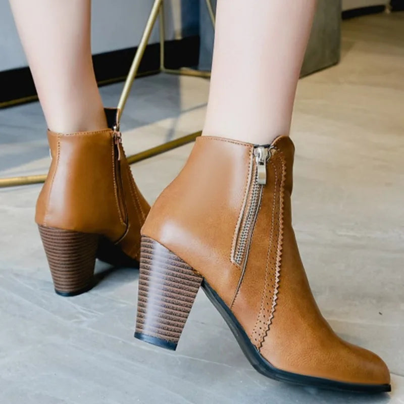 Aria - New High Heel Ankle Boots with Double Zipper