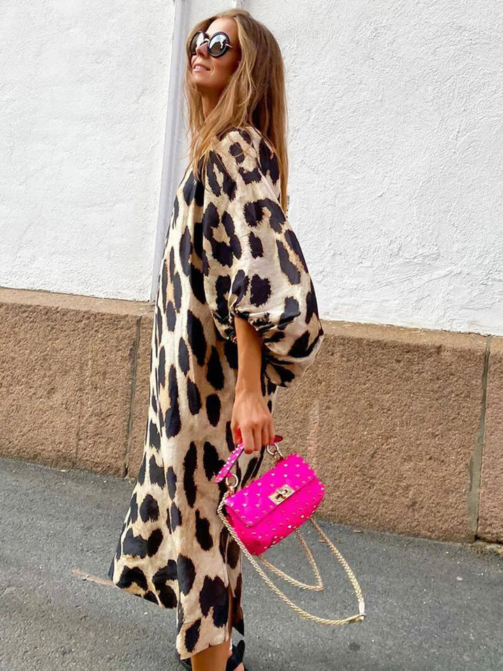 Zarina | Leopard Print V-Neck Maxi Dress