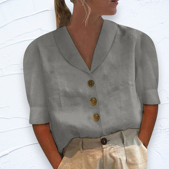 Retro-Chic Button-Up Blouse with Knotted Front