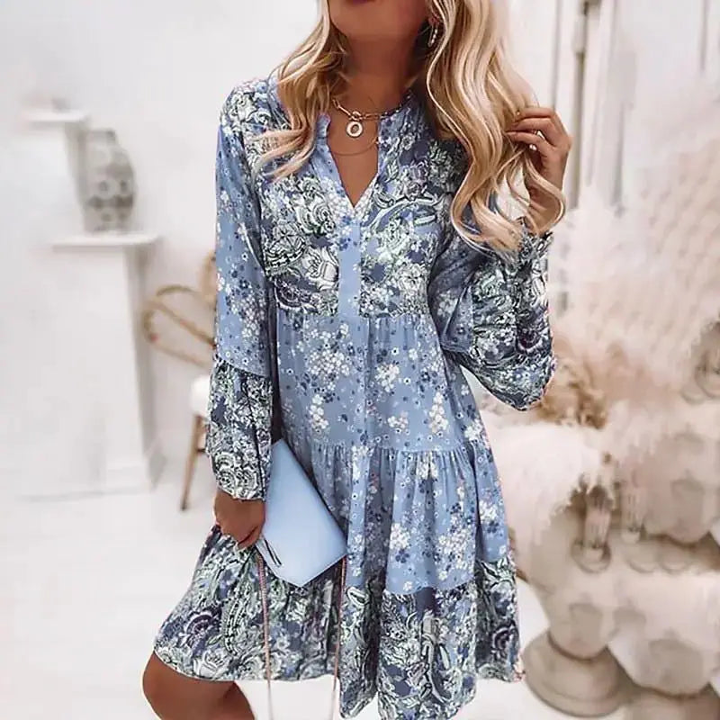 Helena- Floral V-Neck A-Line Dress