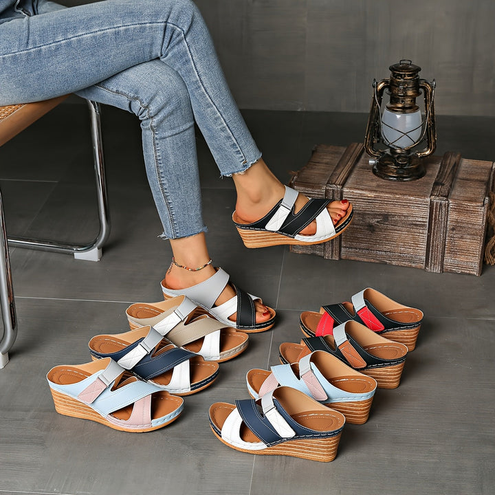 Marina Colorblock Wedge Slides - Comfortable Sandals