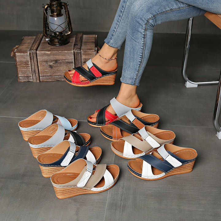 Marina Colorblock Wedge Slides - Comfortable Sandals