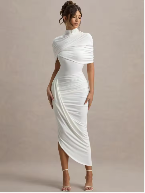 Taylor - Asymmetric Twisted Cape Maxi Dress