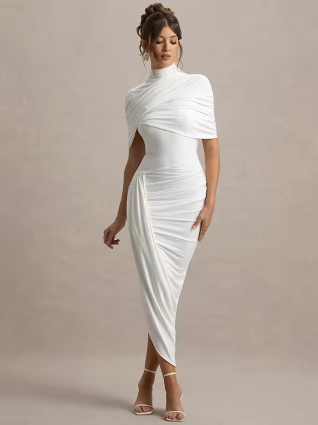Taylor - Asymmetric Twisted Cape Maxi Dress