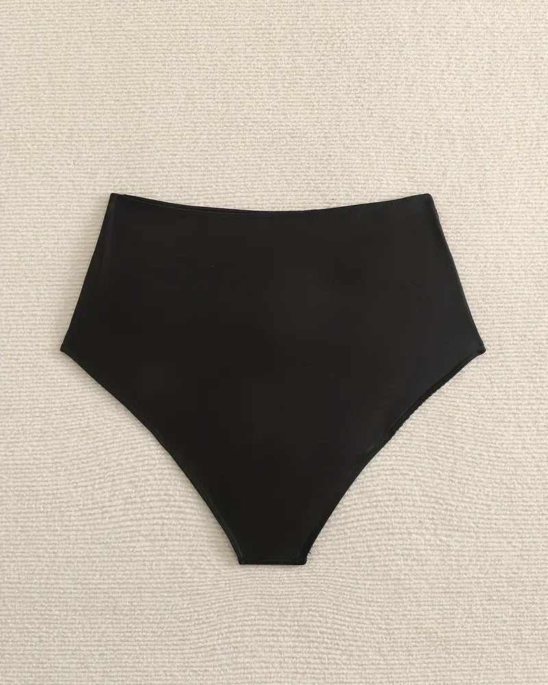 Pleated Solid Color High Waist Swimwear Bottom