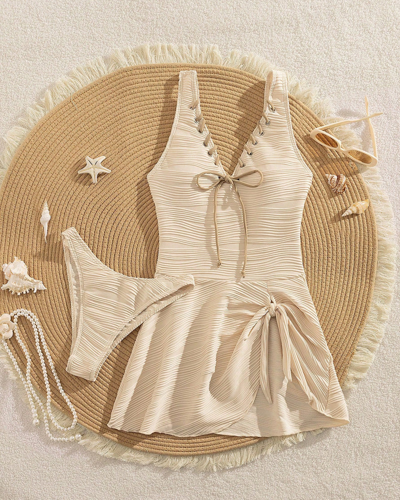 Swimsuit with V-Neck, Straps, and Structure