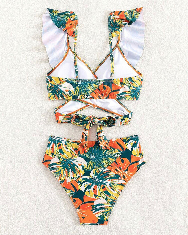 Backless Ruffled Bikini Swimsuit