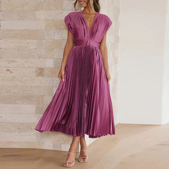 Adele | V-neck Maxi Dress with Pleats
