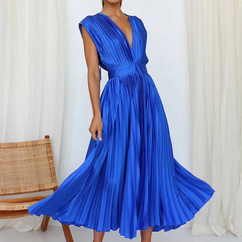 Adele | V-neck Maxi Dress with Pleats