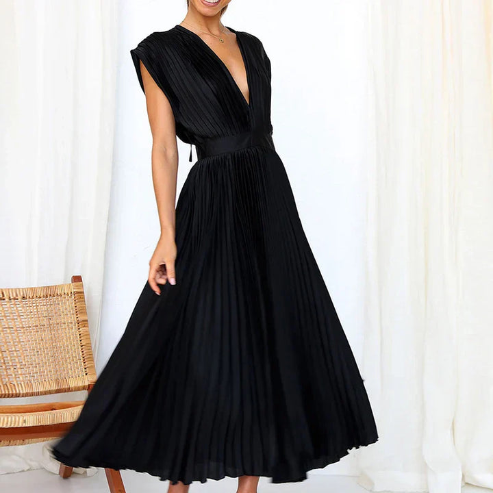 Adele | V-neck Maxi Dress with Pleats