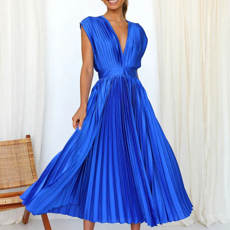 Adele | V-neck Maxi Dress with Pleats
