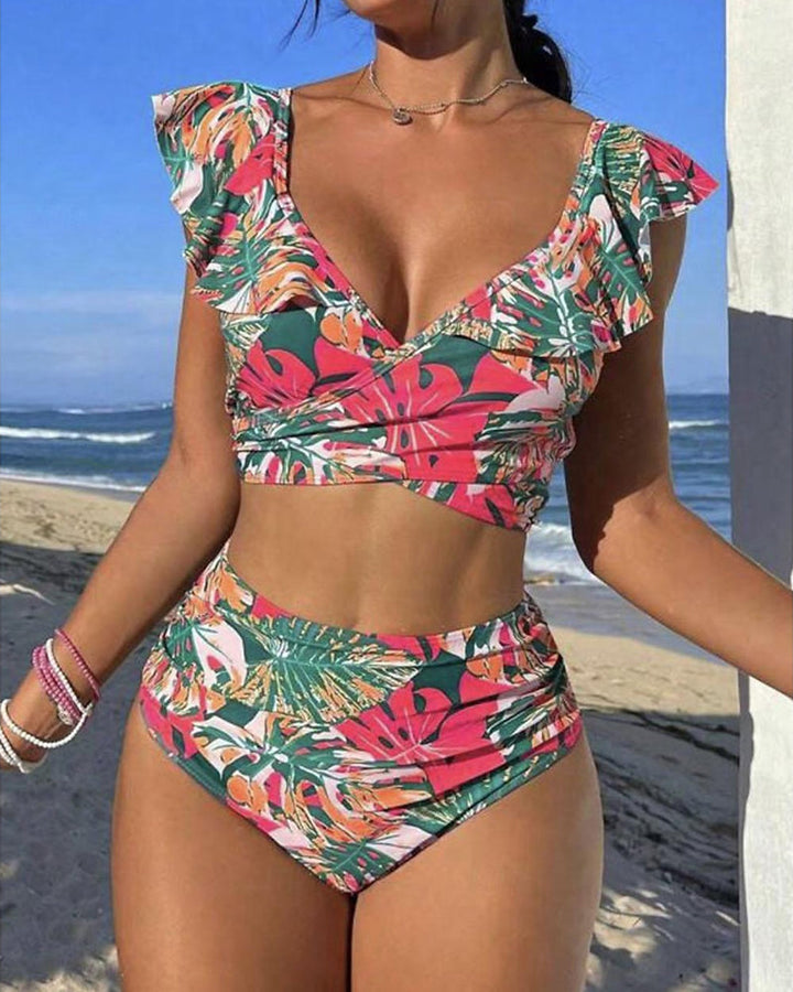 Backless Ruffled Bikini Swimsuit