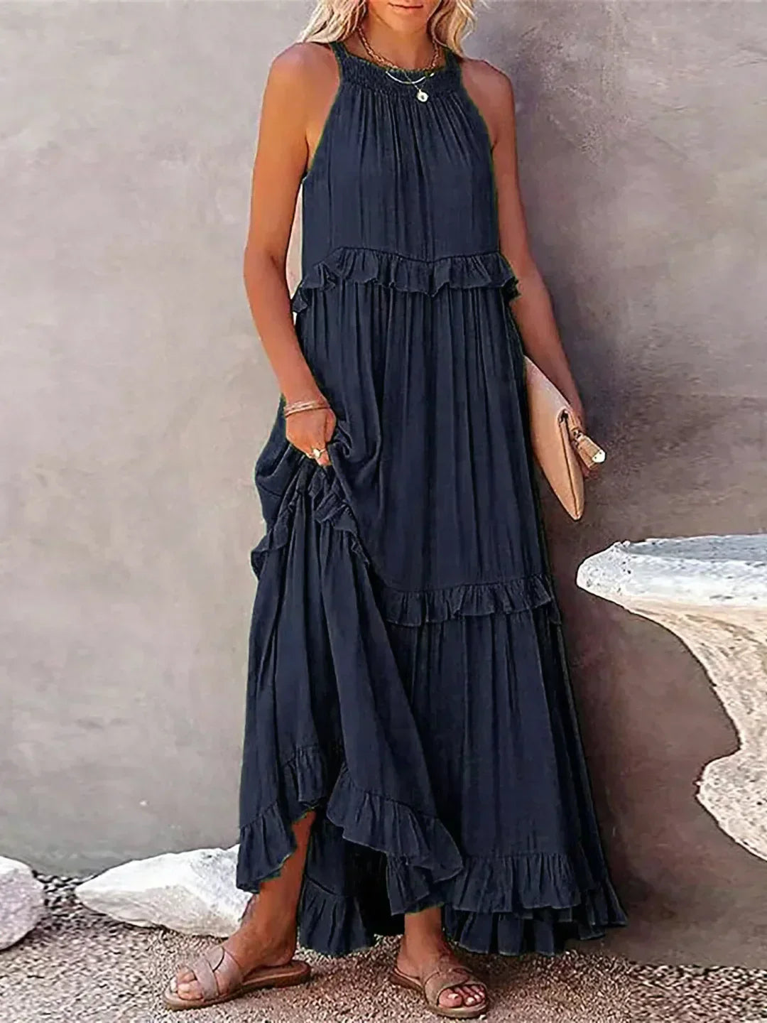 Ilona - Halterneck Dress With Ruffles and Maxi Pockets