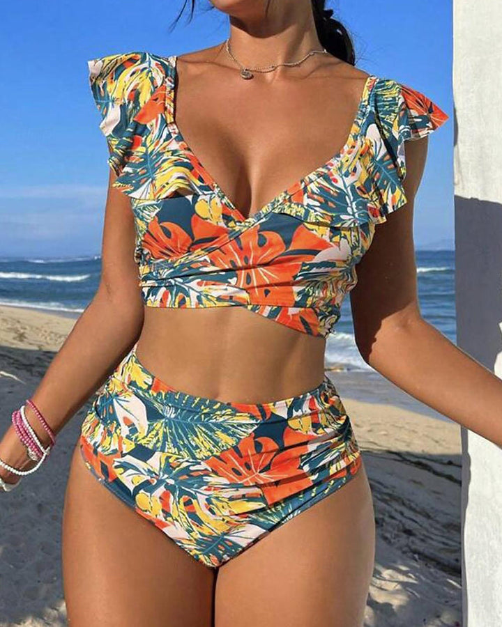 Backless Ruffled Bikini Swimsuit
