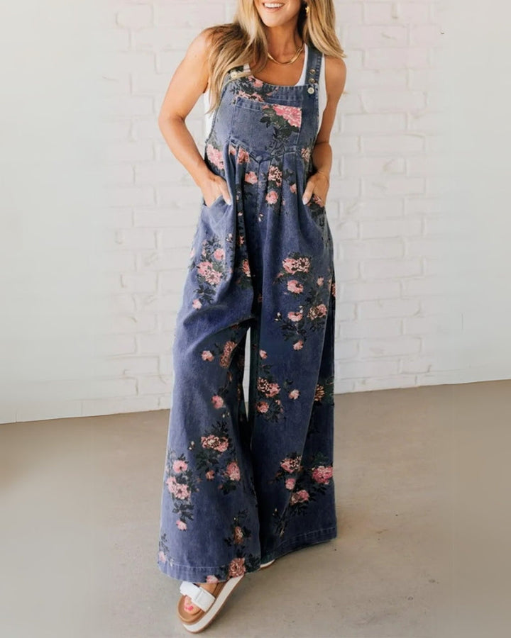 Harper - Casual Floral Printed Denim Overall