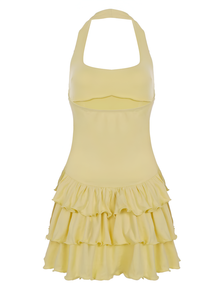 Women's Mini Halter Neck Ruffle Hem Bodycon Summer Dress