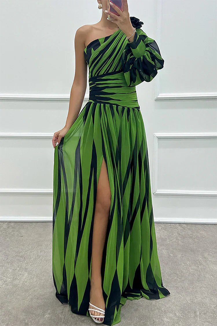 Shiloh - Elegant Striped One Shoulder Maxi Dress