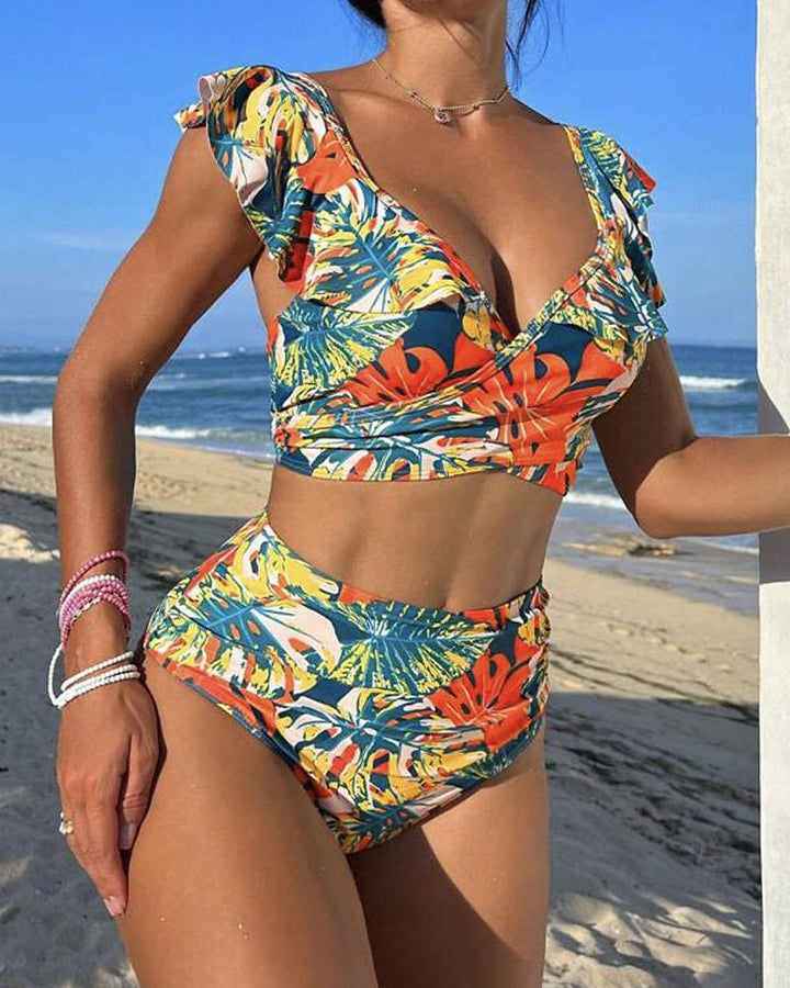 Backless Ruffled Bikini Swimsuit