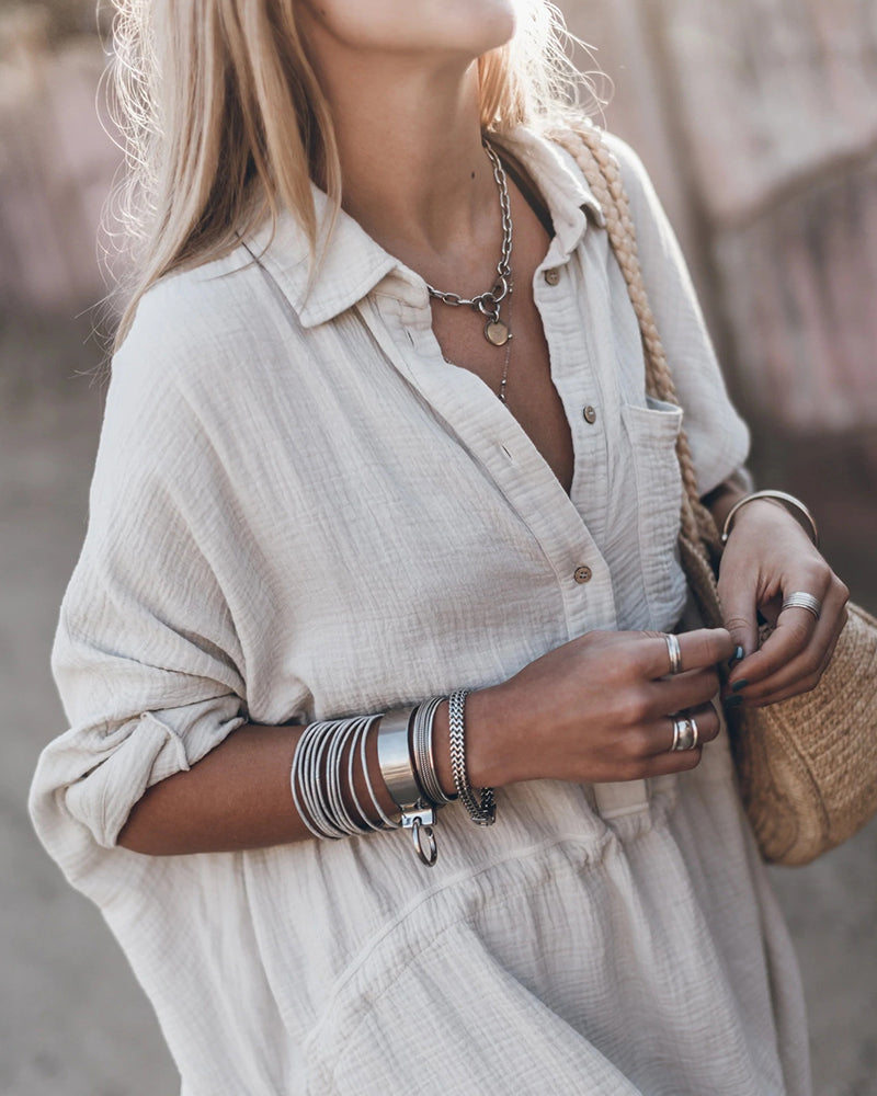 Sloane - Chic Cotton Blend Loose Fit Shirt Dress