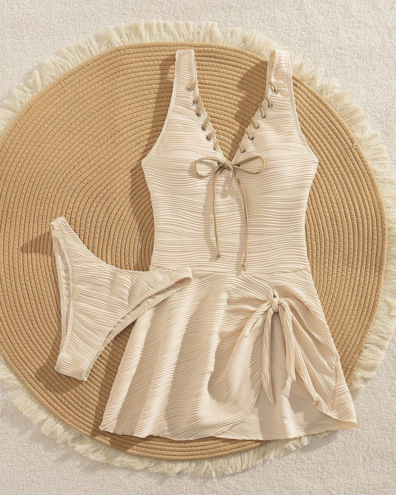 Swimsuit with V-Neck, Straps, and Structure