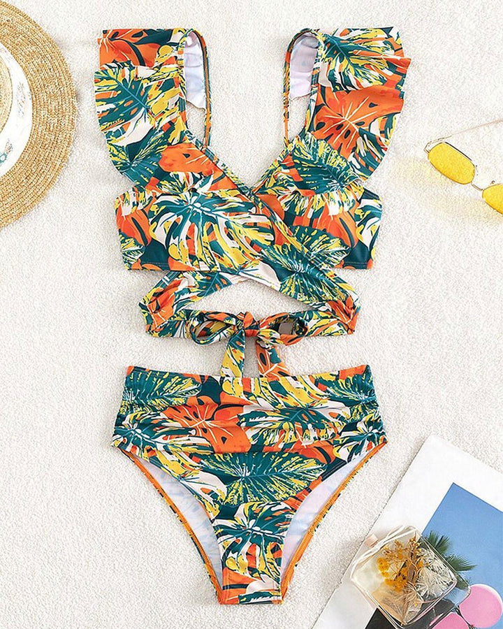 Backless Ruffled Bikini Swimsuit