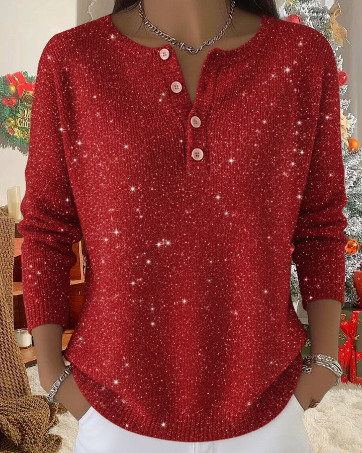Long Sleeve Round Neck Sweater with Buttons
