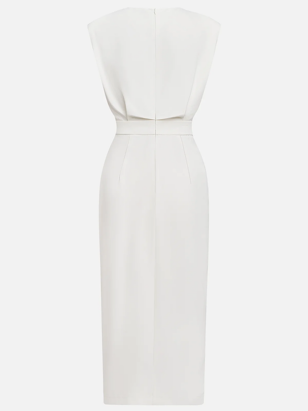 Malene™ | Solid Midi Dress with Button Slit and Round Neckline
