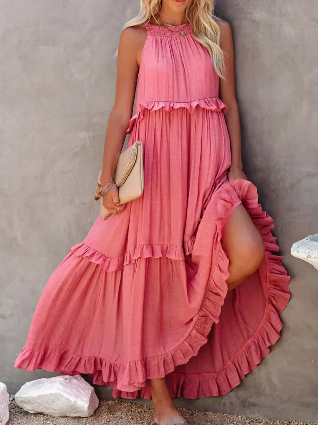 Ilona - Halterneck Dress With Ruffles and Maxi Pockets
