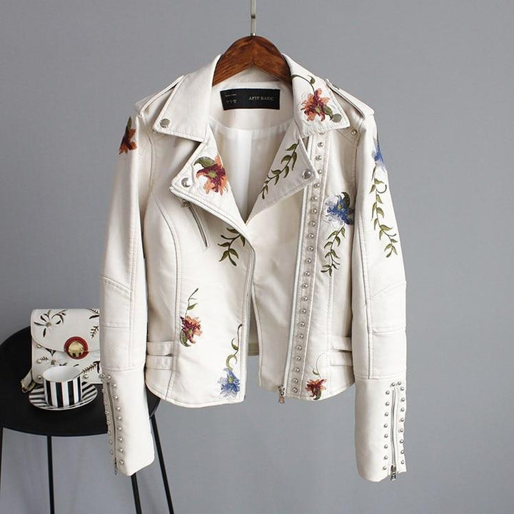 Ella | Stylish Embroidered Leather Jacket