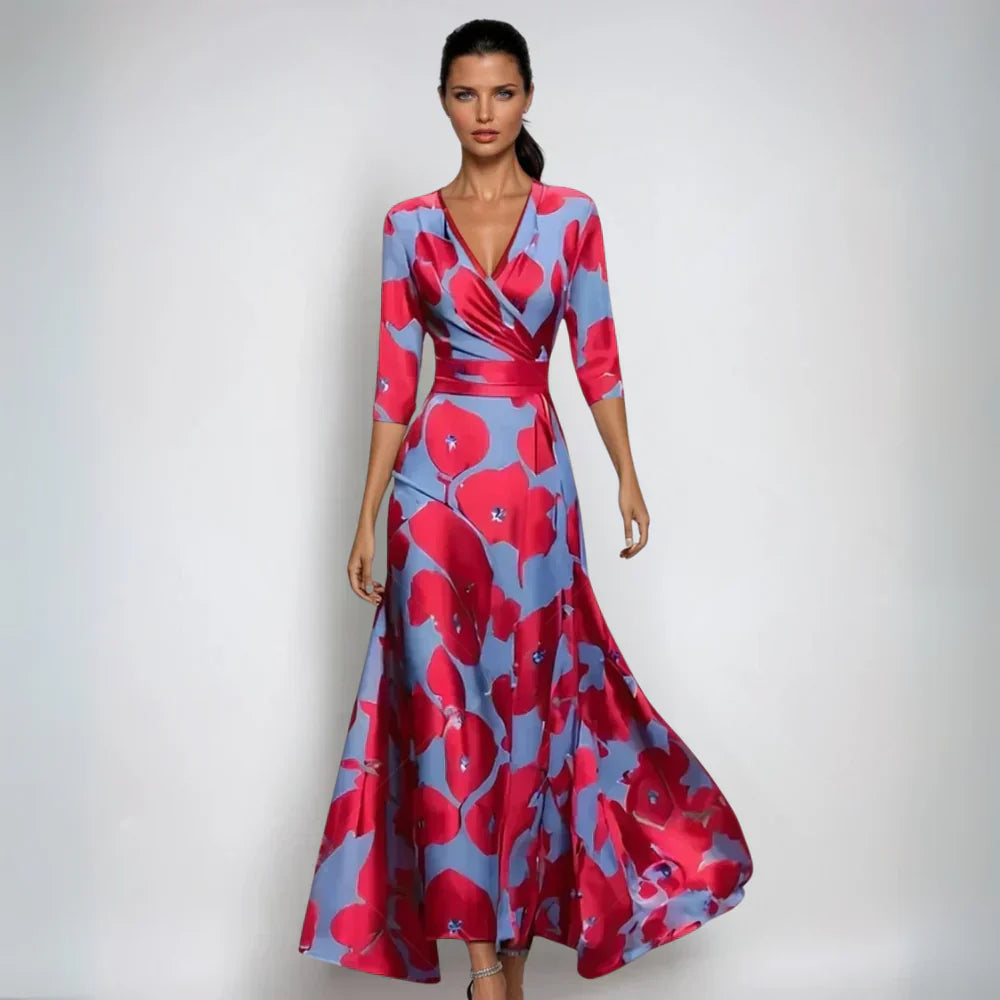 Elisa - Elegant Wrap Maxi Dress with Flowers