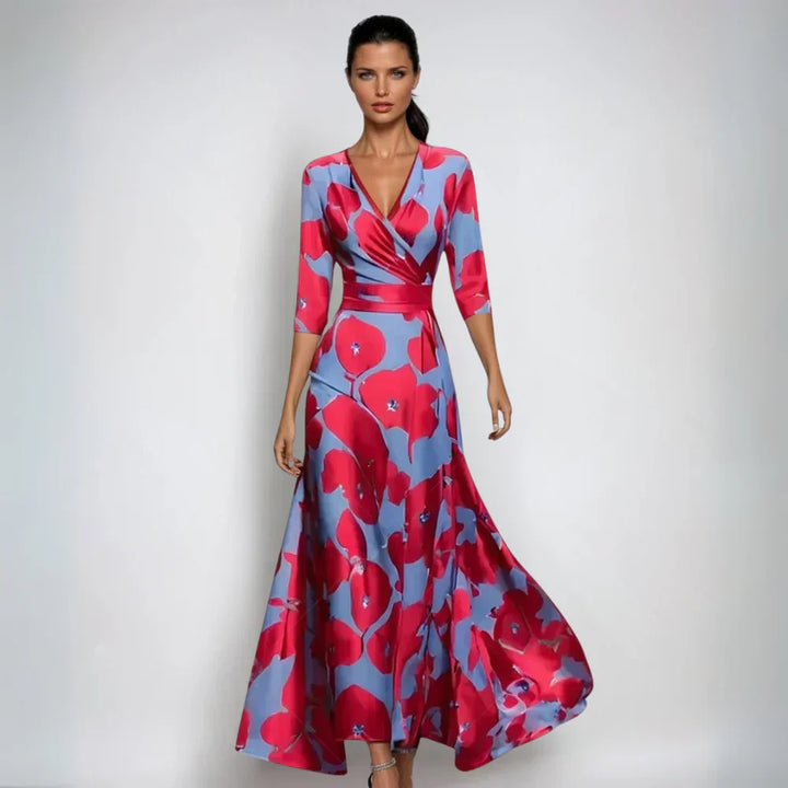 Elisa - Elegant Wrap Maxi Dress with Flowers