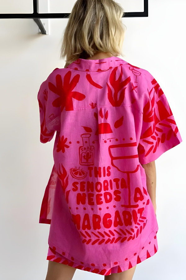 Alicia - Vintage Graffiti 2 Pieces Shirt and Shorts Set